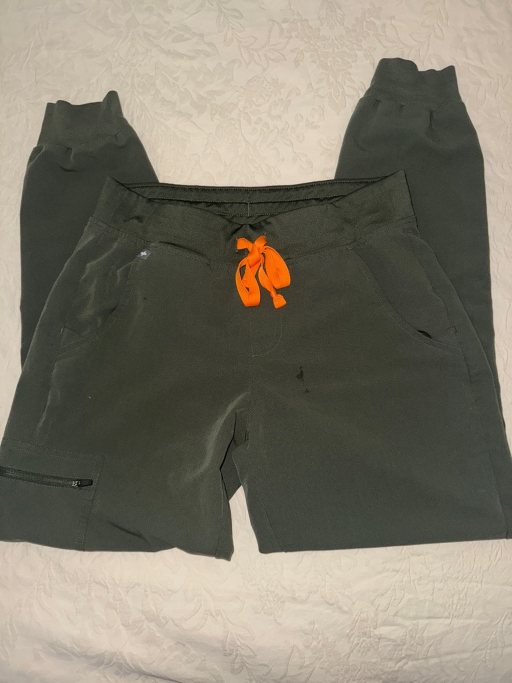 Figs Women's Olive Green Track Joggers with Orange Drawstring